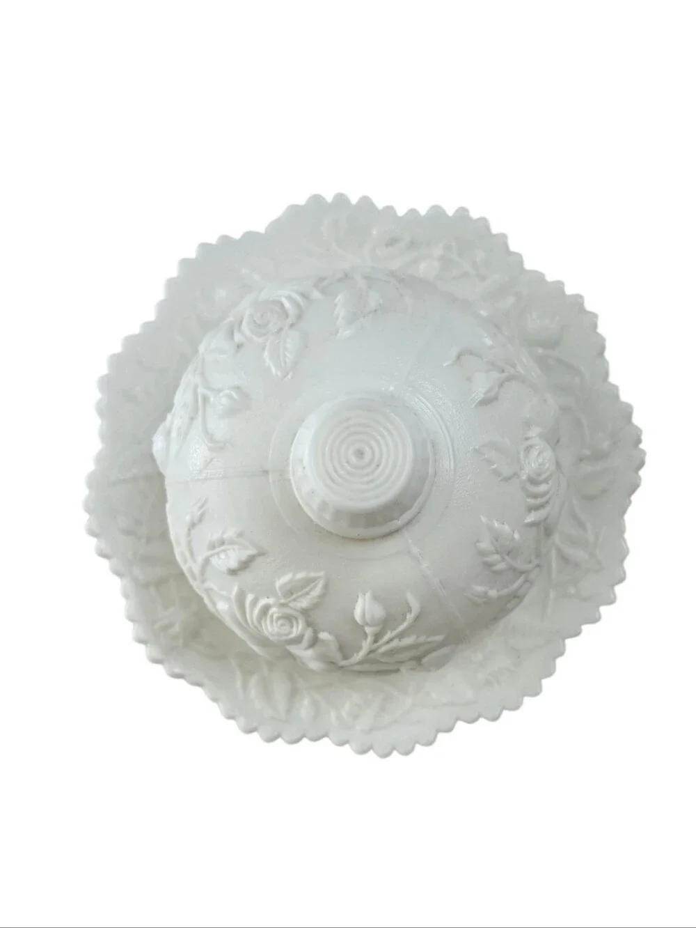 Vintage Imperial Glass Rose Milk Glass Covered Butter Dish 1950s-70s
